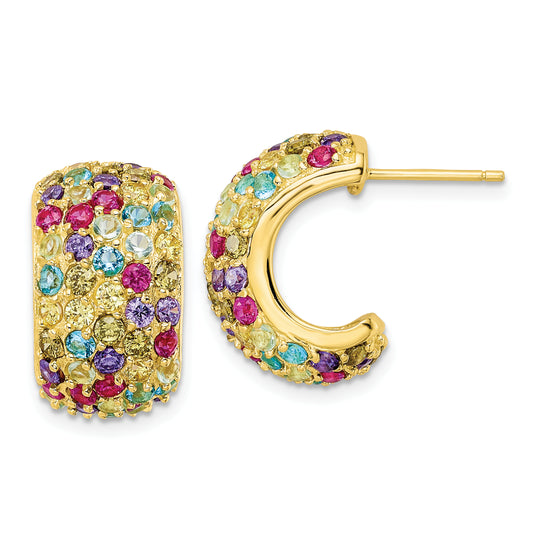 Sterling Silver Gold-plated Multicolored Post CZ Earrings