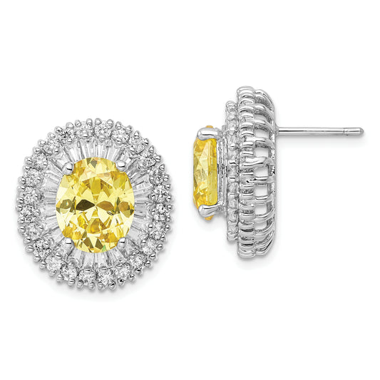 Rhodium Plated Silver Classic Antique Inspired Canary Cz Earring