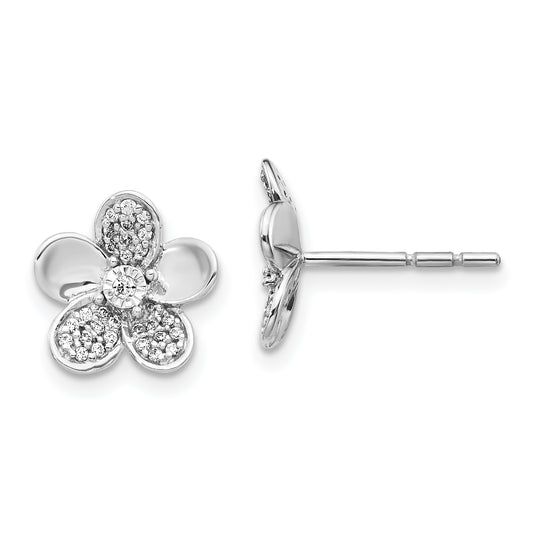 14k White Gold Diamond Flower Earrings