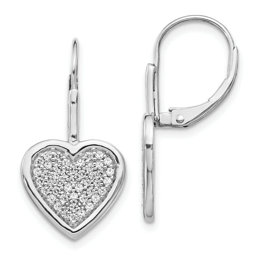 14k White Gold Diamond Fancy Heart Leverback Earrings