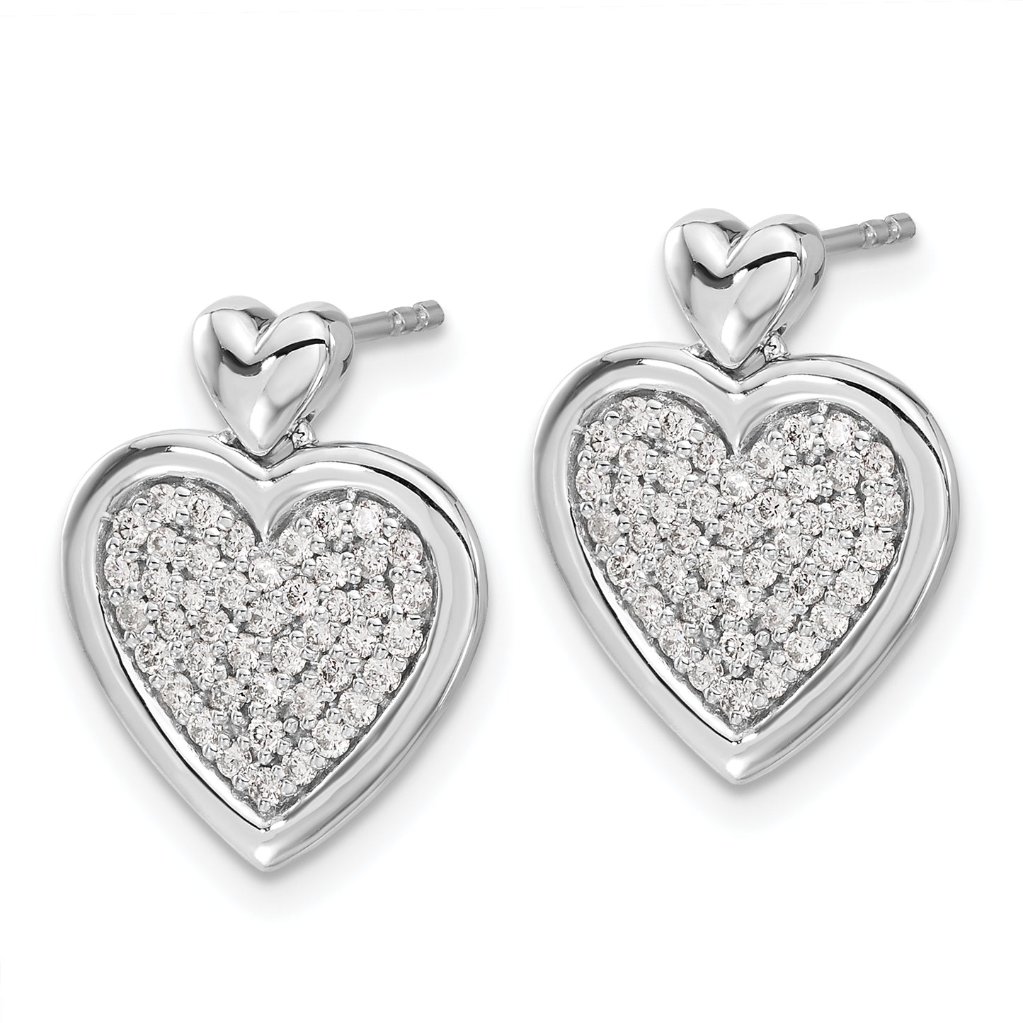 14k White Gold Diamond Fancy Heart Post Earrings