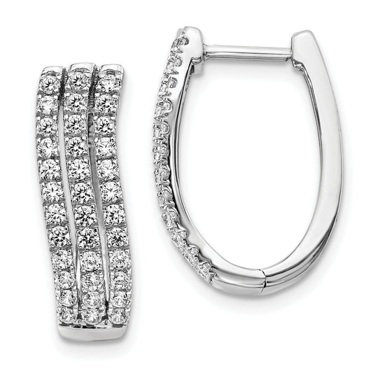 14 Karat White Gold 1.026ct 3-Row Diamond Hinged Hoop Earrings