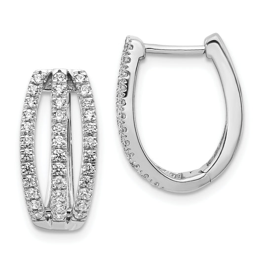 14k White Gold 3-row Diamond Hinged Hoop Earrings