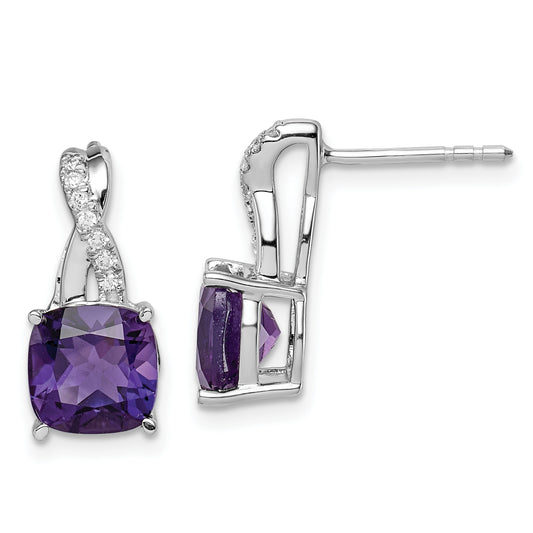 Sterling Silver Amethyst and CZ Earrings