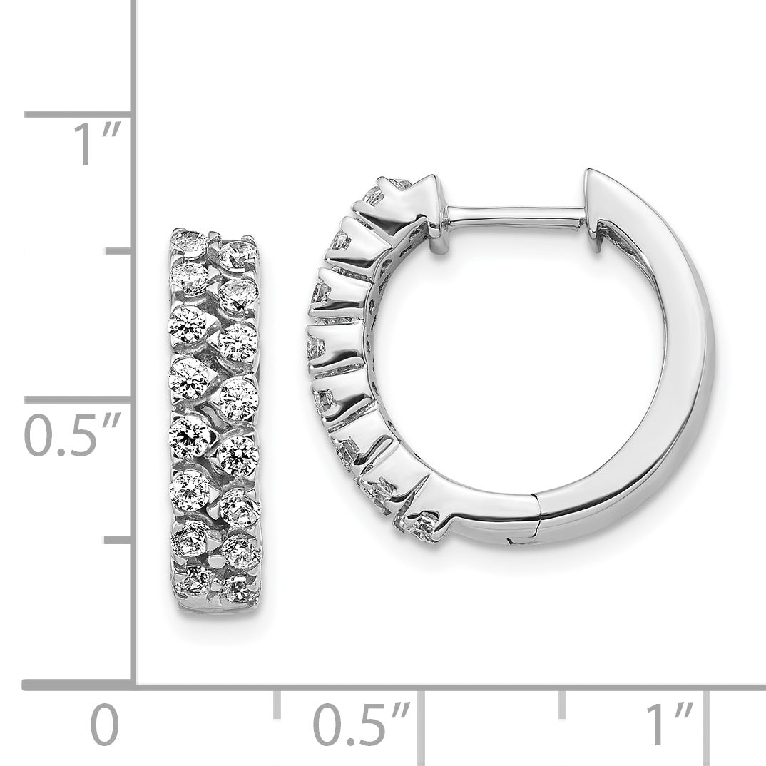 14k White Gold 2-row Diamond Hinged Hoop Earrings