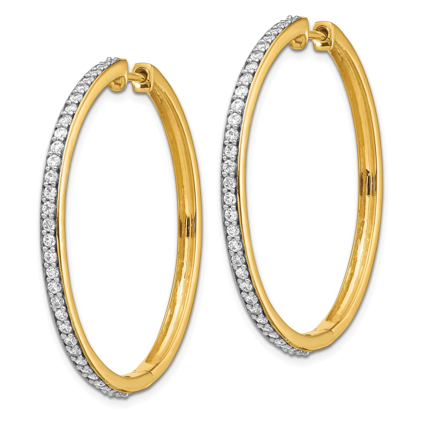 14 Karat Yellow Gold 0.744ct Diamond 35mm Hinged Hoop Earrings