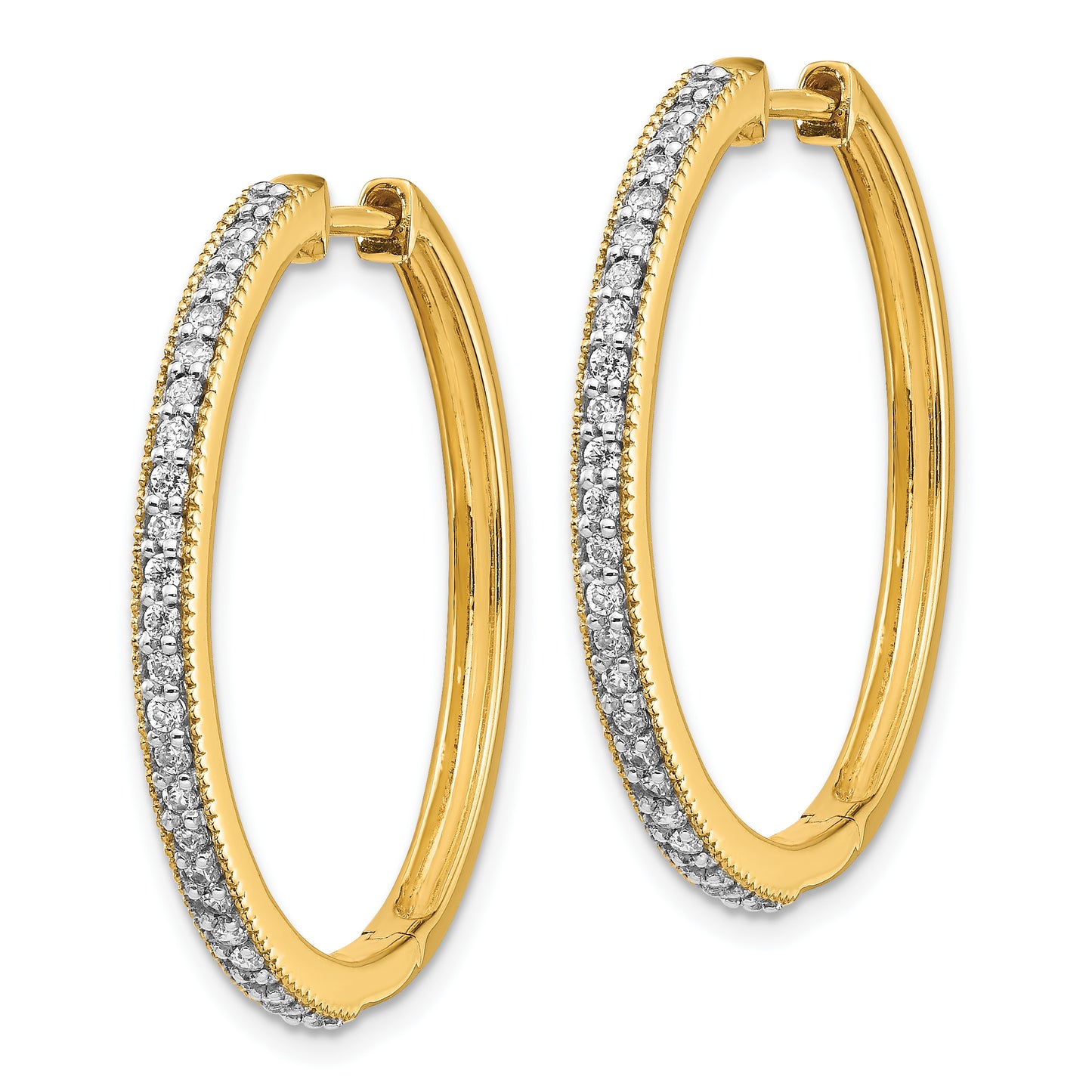 14k Yellow Gold Diamond Milgrain Hinged Hoop Earrings