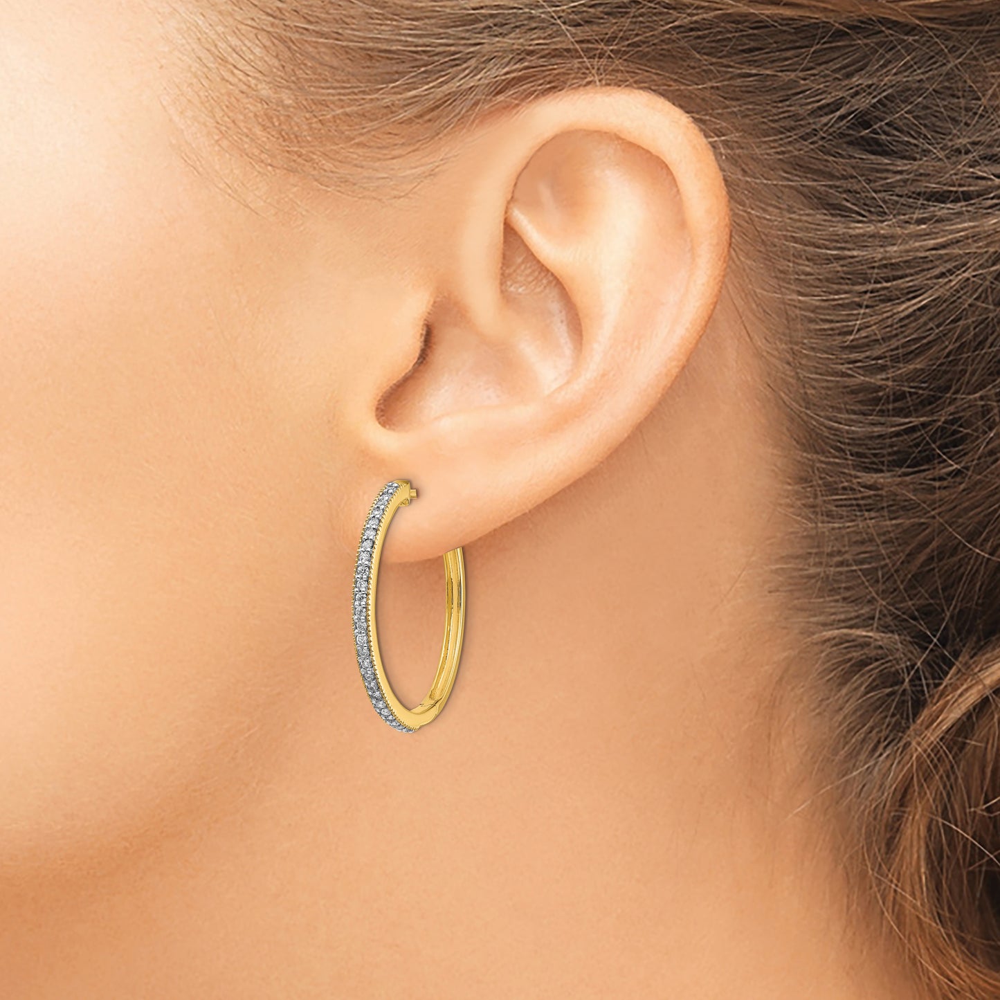 14k Yellow Gold Diamond Milgrain Hinged Hoop Earrings