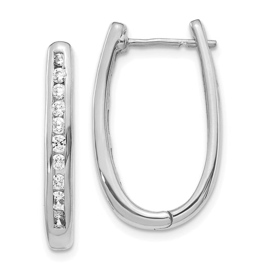 10k White Gold Diamond Oval Hinged Hoop Earrings