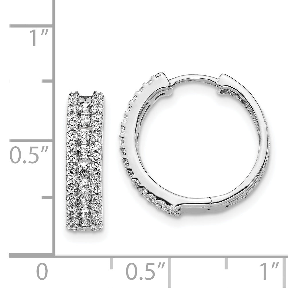 14 Karat White Gold 0.85ct Diamond 15mm Hinged Hoop Earrings
