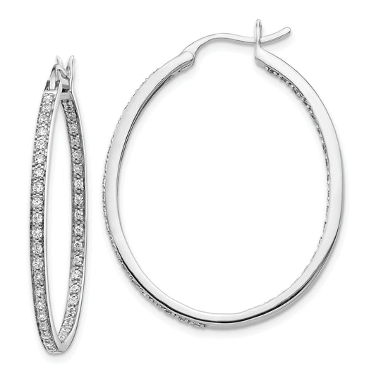 14k White Gold Diamond In/Out Hoop Earrings