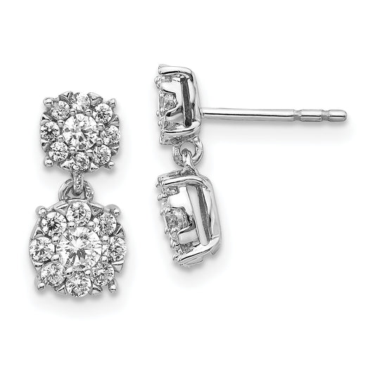 14k White Gold Diamond Cluster Dangle Earrings