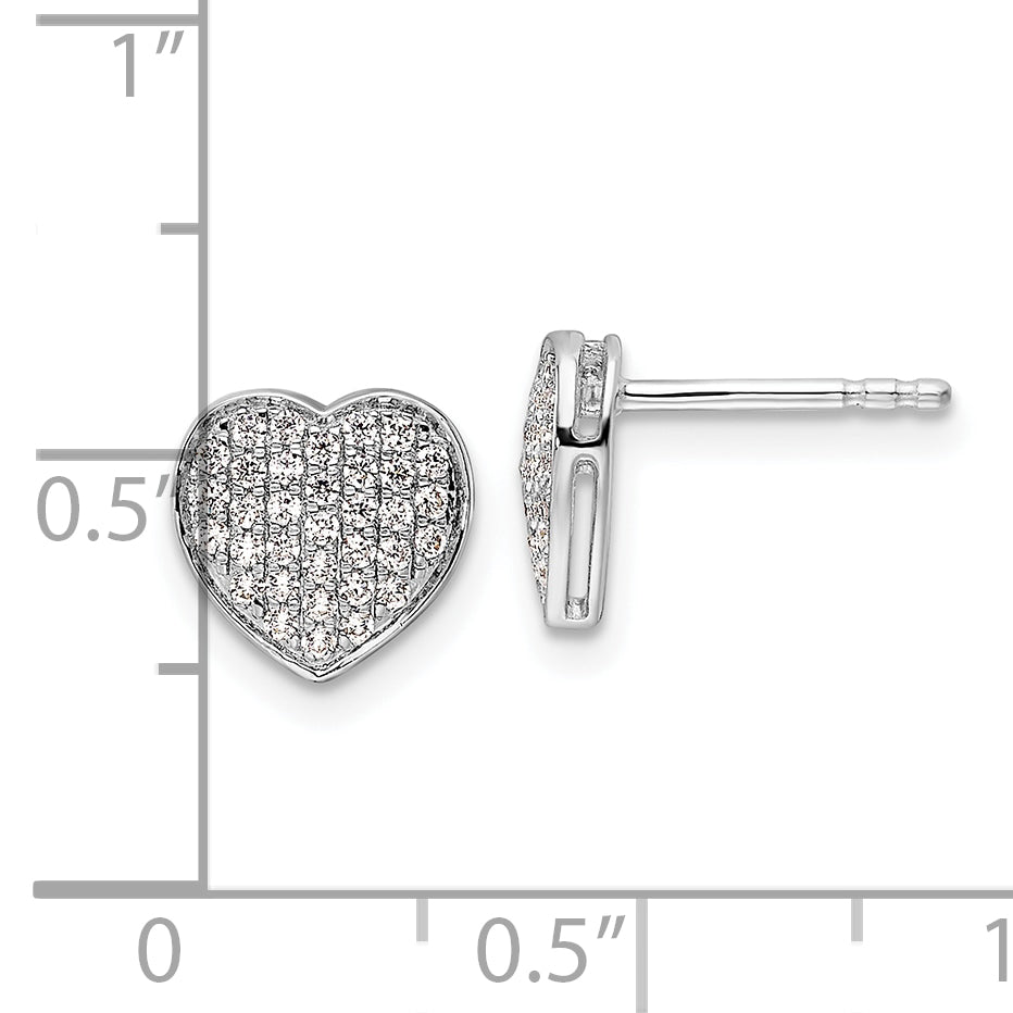 14k White Gold Diamond Heart Post Earrings