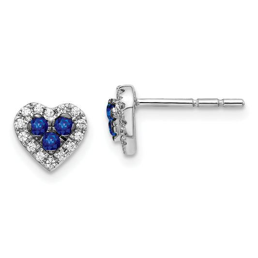 14k White Gold Diamond and Sapphire Heart Post Earrings