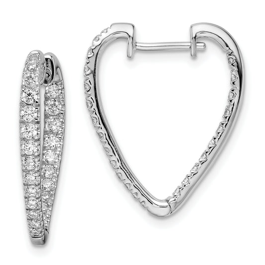 14k White Gold Polished Diamond In and Out Hoop Earrings