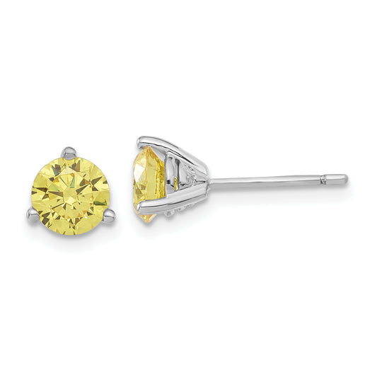 Sterling Silver Rhodium-plated Diamonore CZ Yellow 6mm Stud Earrings