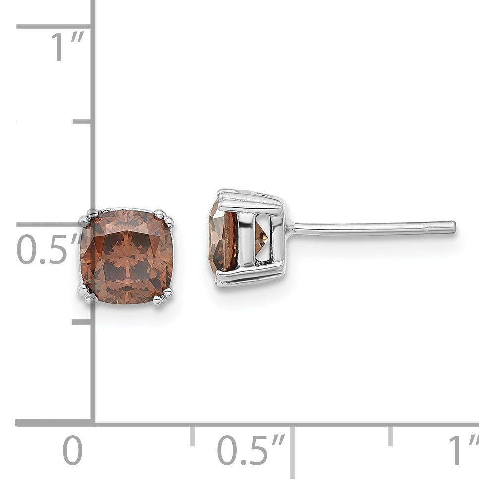 Sterling Silver Rhodium-plated Brown Diamonore CZ 6mm Stud Earrings