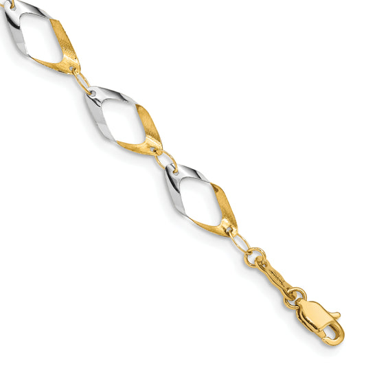 14K and White Rhodium Oval Link Chain Bracelet