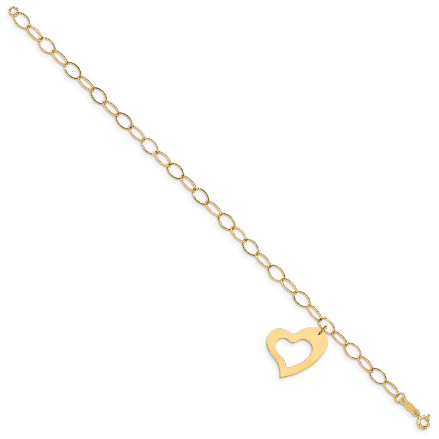 14K Oval Link Open Chain with Heart Bracelet