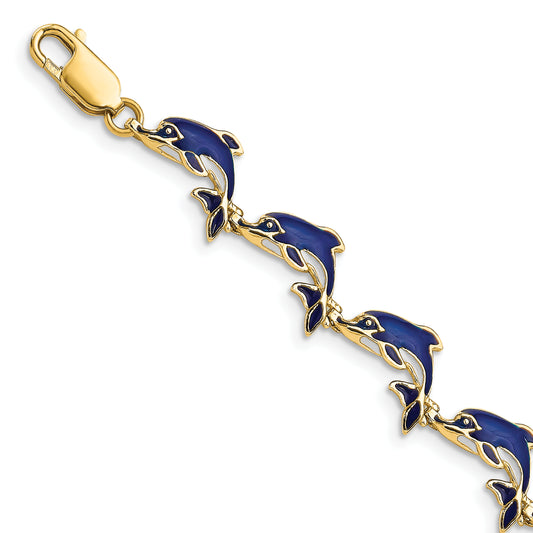 14k Enameled Dolphin Bracelet