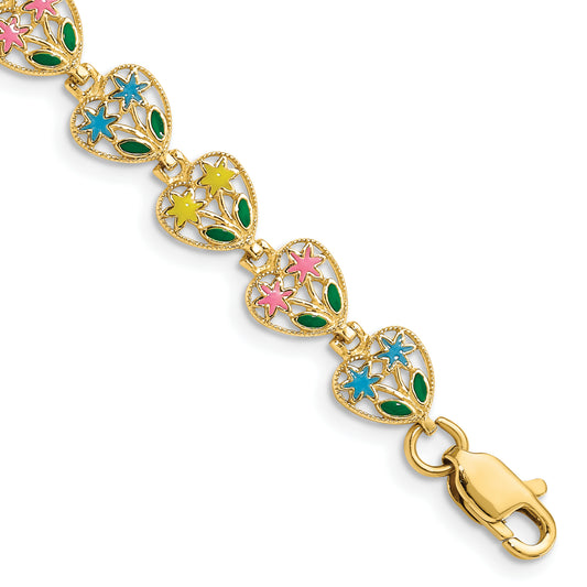 14k with Mutli-Color Enamel Flower In Heart Bracelet