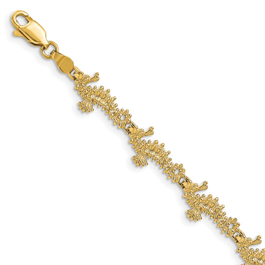 14k Textured 3-D Seahorse Link Bracelet