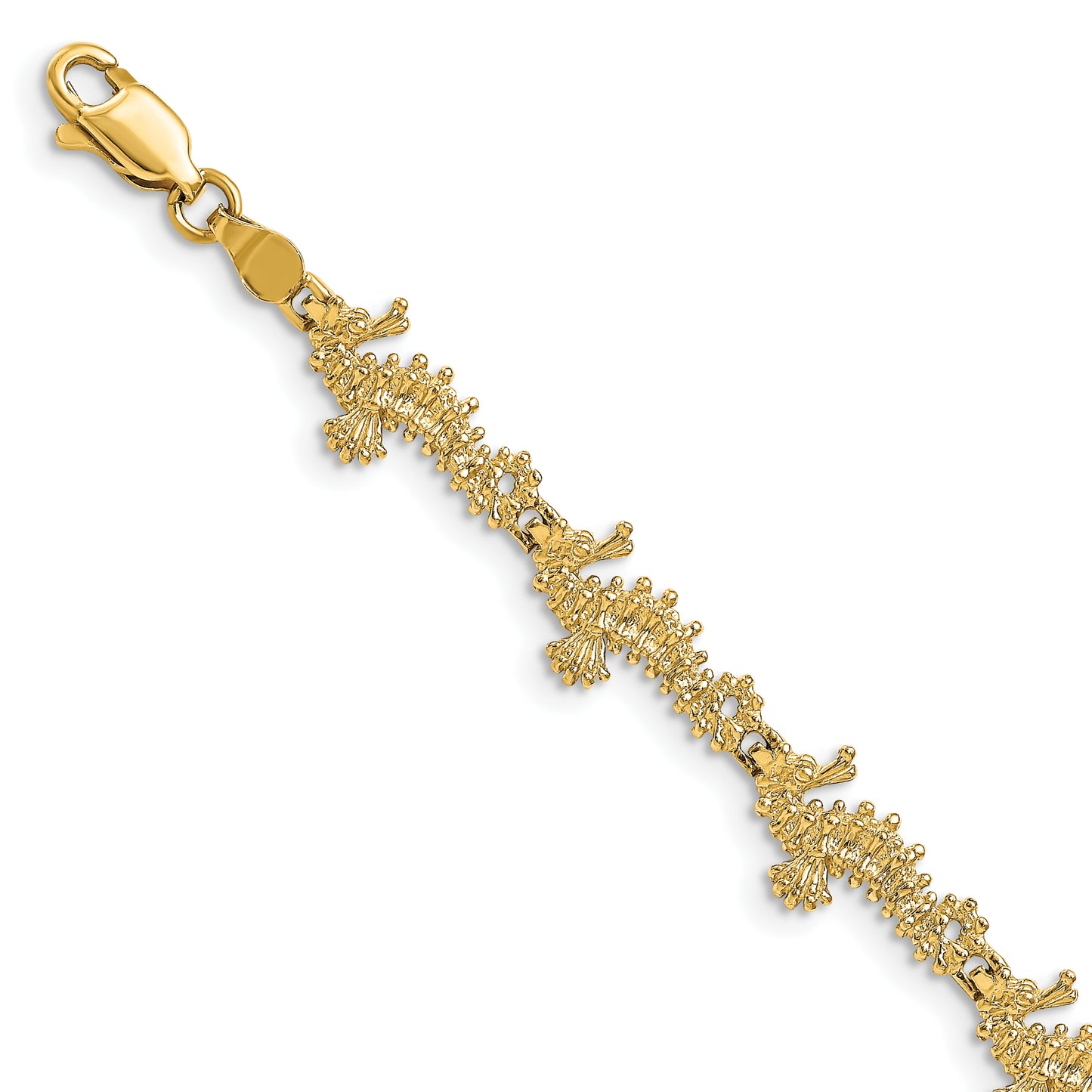 14k Textured 3-D Seahorse Link Bracelet