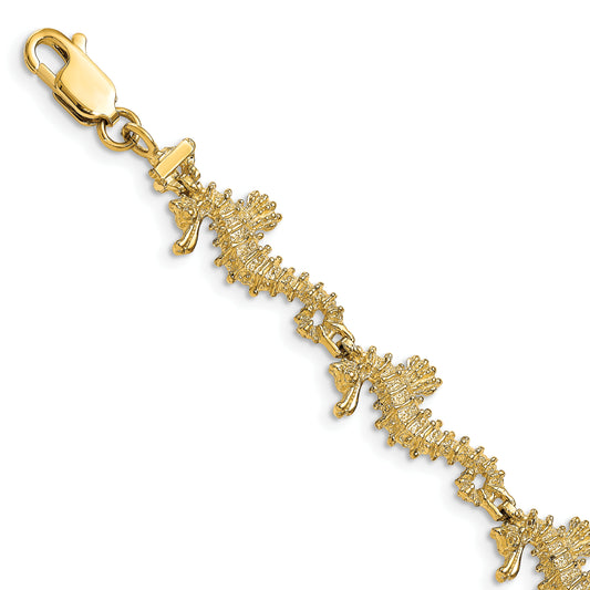 14k Textured 3-D Seahorse Bracelet