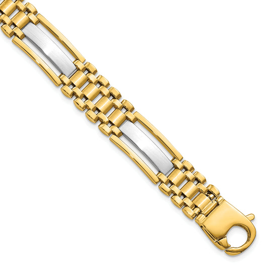 14k Mens Two-tone Polished and Satin 8.75in Mens Link Bracelet