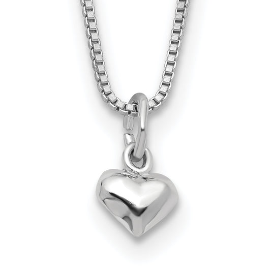 Sterling Silver Polished Puffed Heart 14 inch Necklace with Pink Gift Pouch