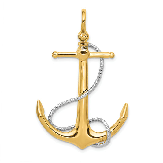 14k Two-tone 3-D Anchor with Entwined Rope Accent Pendant