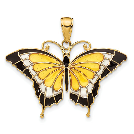 14K Yellow Enameled Butterfly Pendant