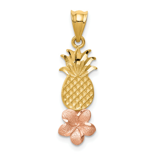 14K Yellow and Rose Gold Pineapple with Plumeria Pendant