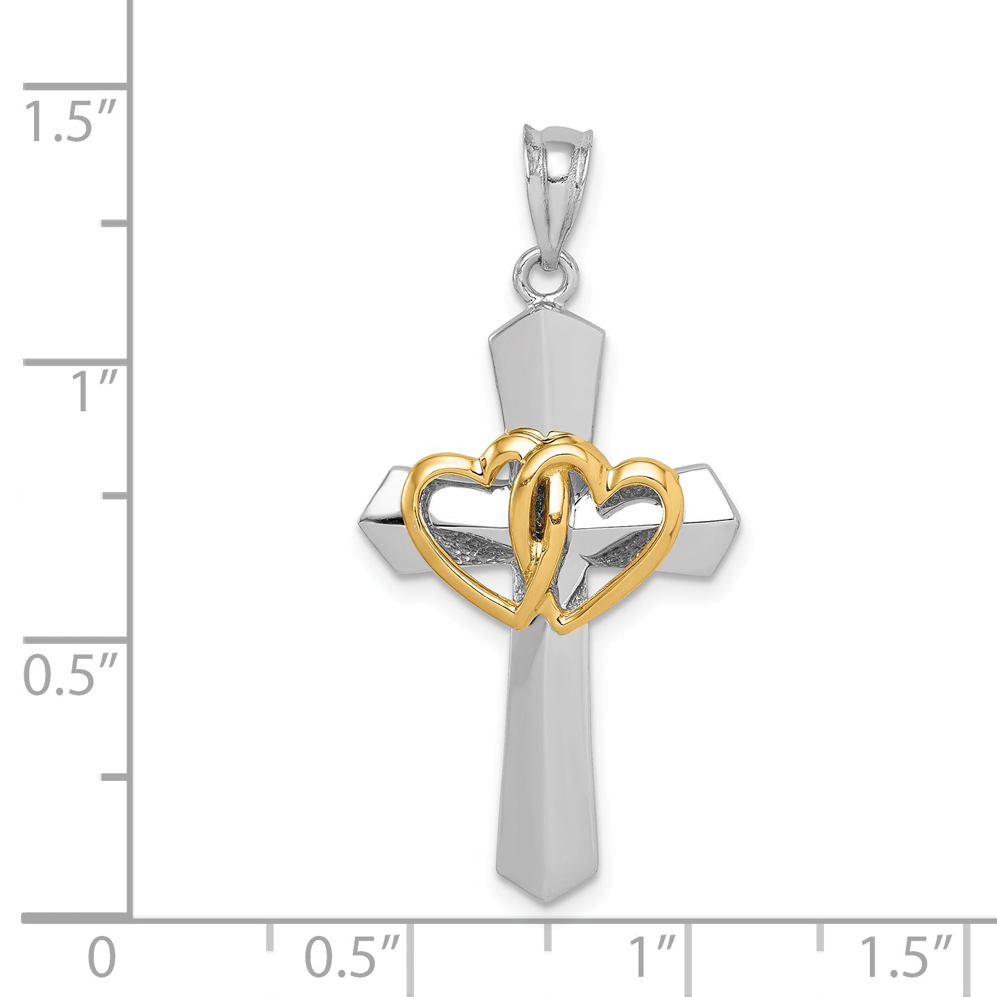 14k Two-tone Cross with Hearts Pendant