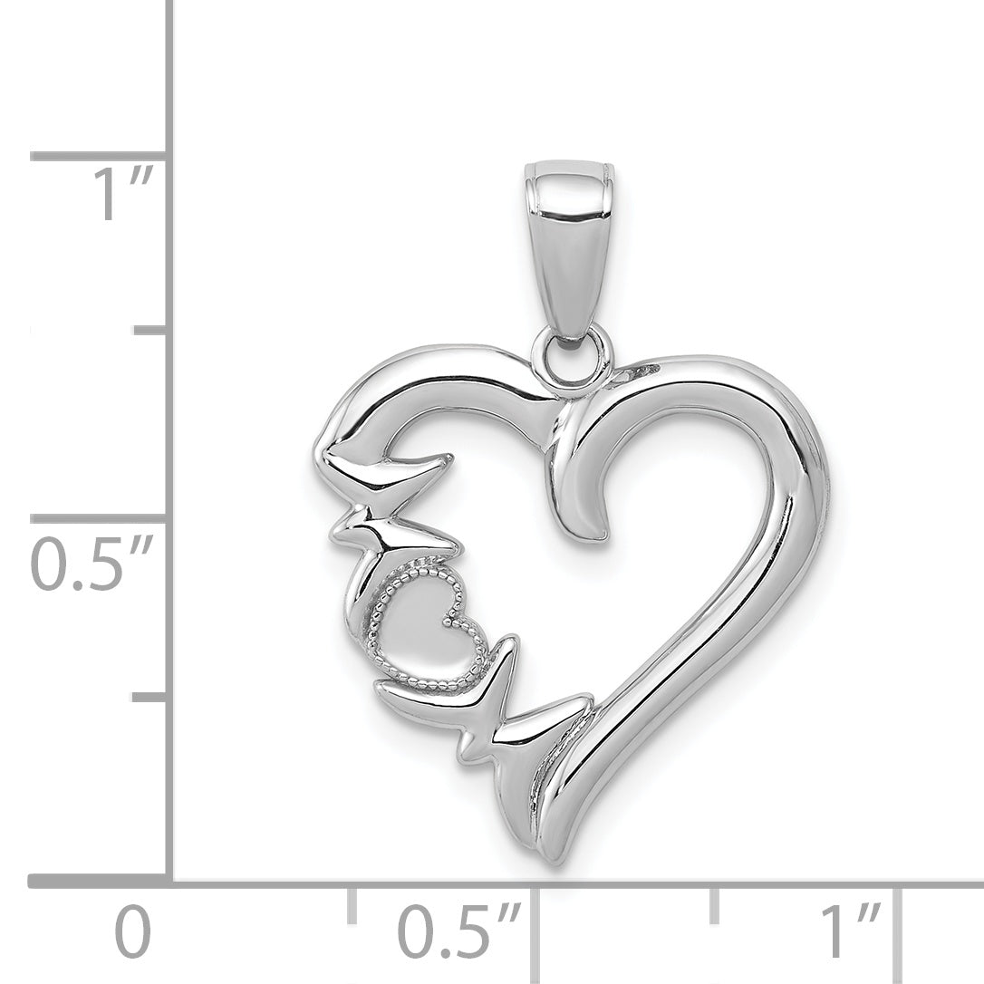 14K White Gold Heart with MOM Charm