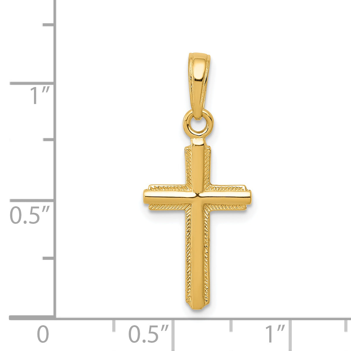 14K Polished Cross With Stripped Border Pendant