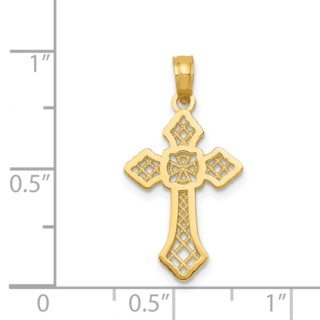 14K Polished Passion Cross with Lace Center Pendant