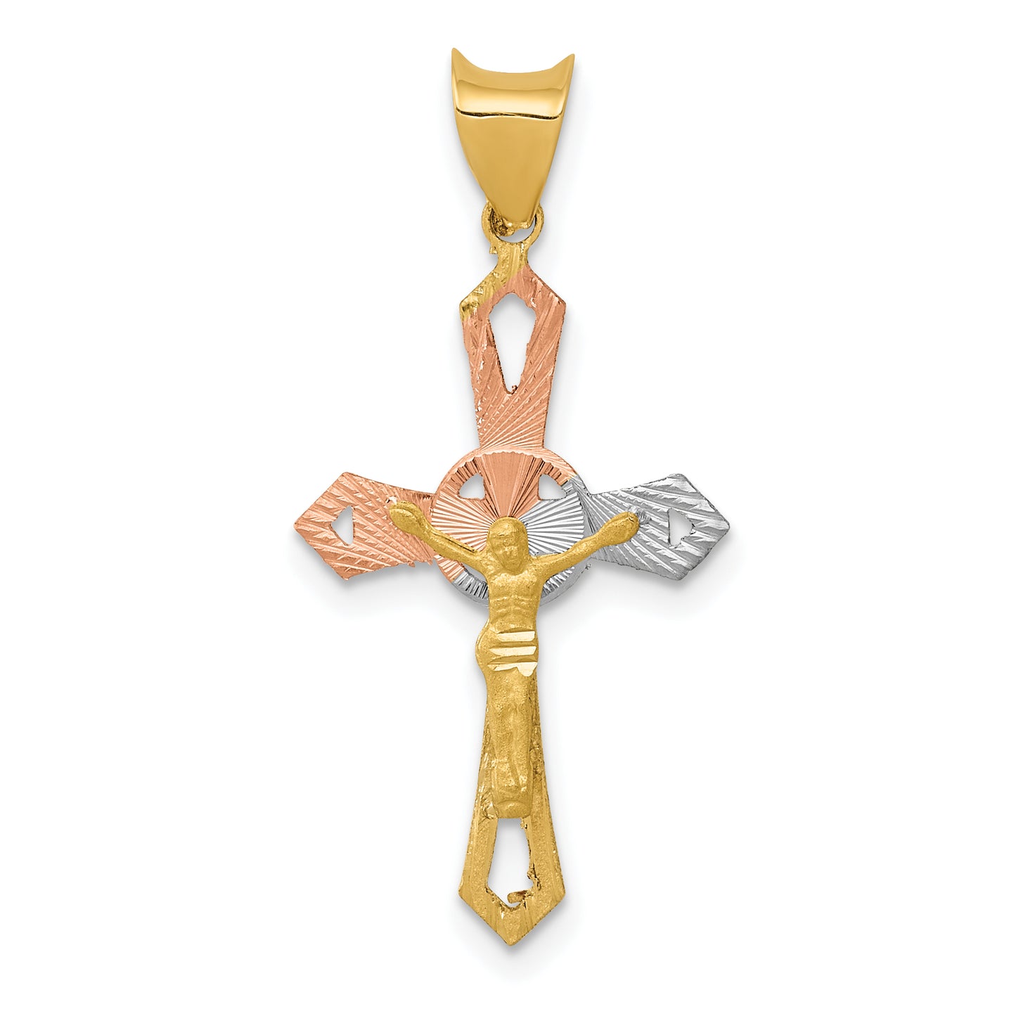 14K with Rhodium Crucifix Cross Pendant