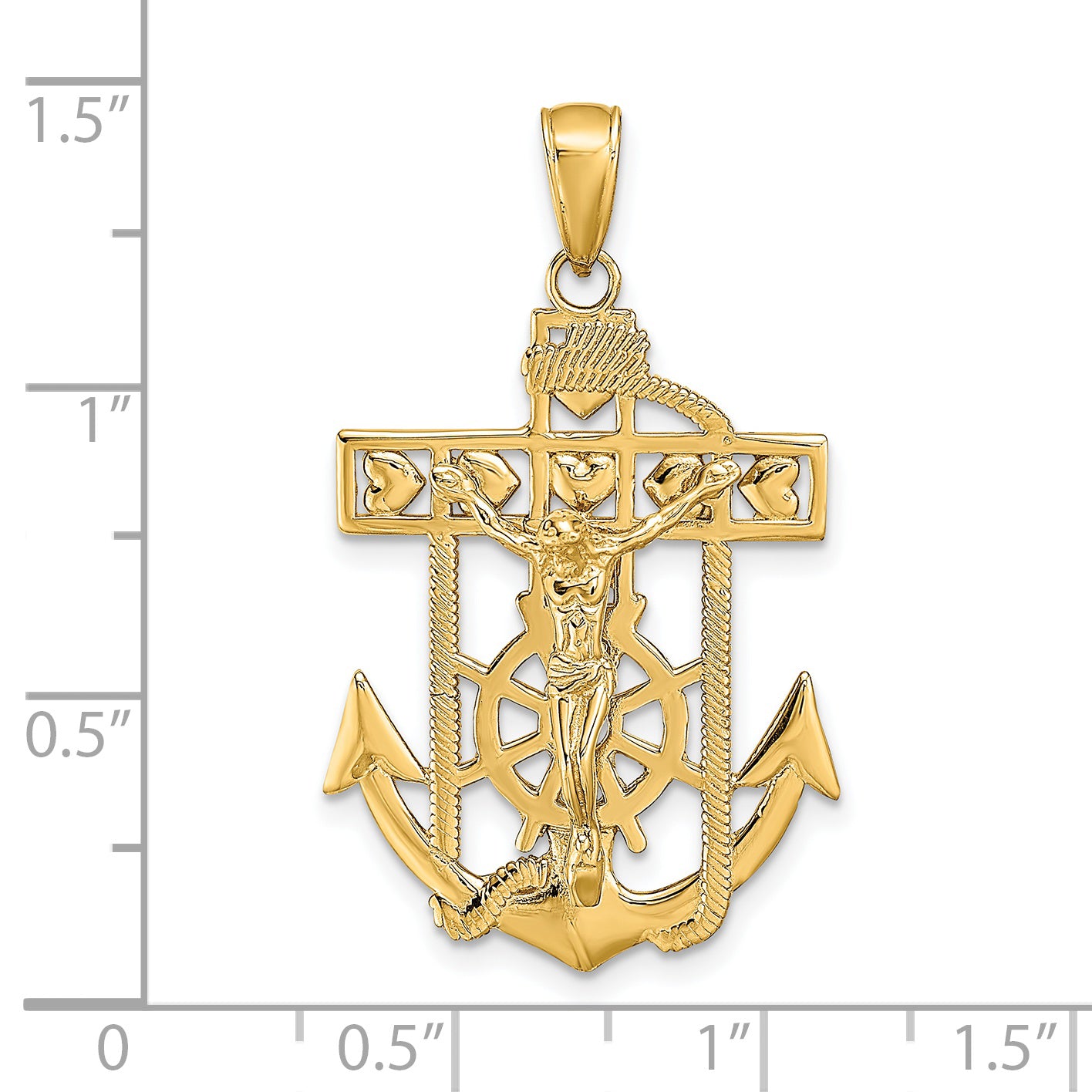 14K Polished Textured Mariners Crucifix Pendant
