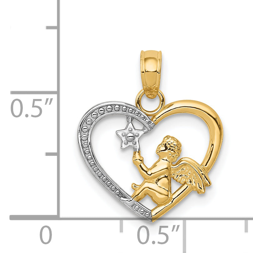 14K with Rhodium Angel in Heart with Star Pendant