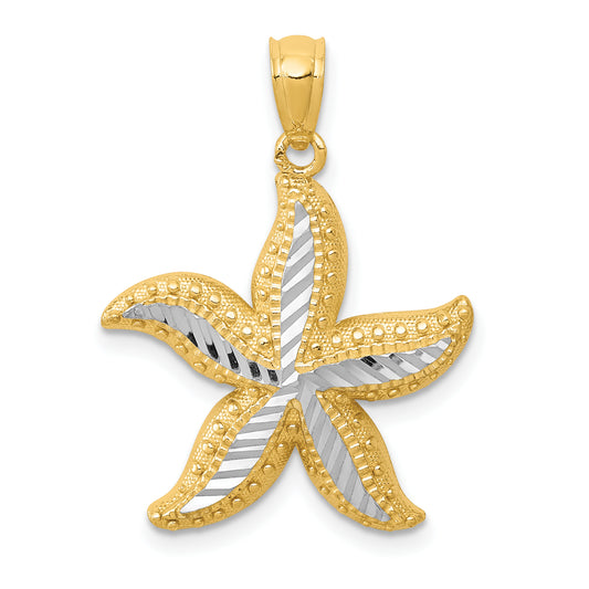 14k with White Rhodium Diamond-cut Starfish Pendant