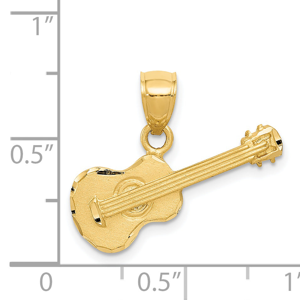 14k Satin Diamond-cut Acoustic Guitar Pendant