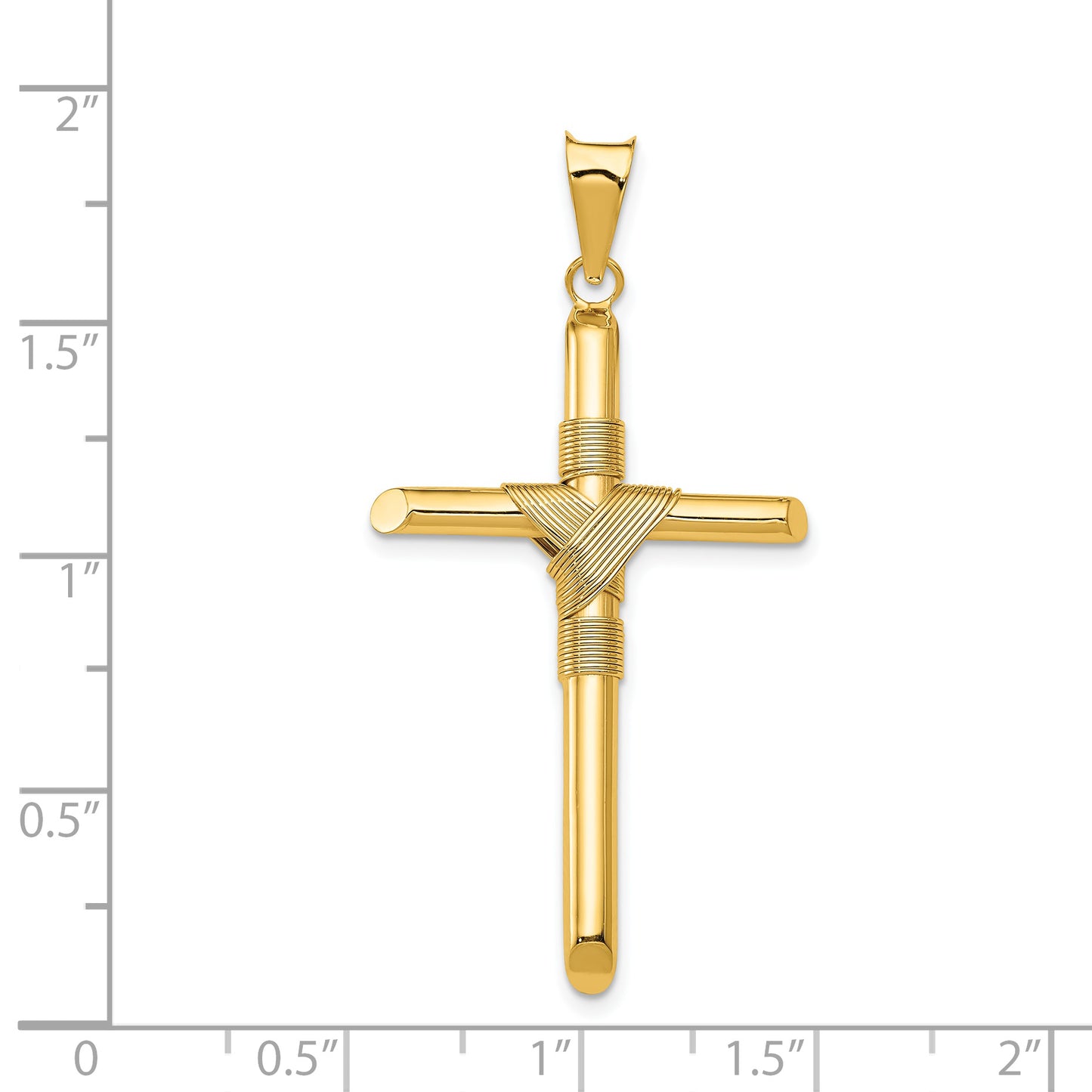 14K Polished with Center Wrap Tube Cross Pendant
