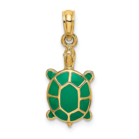 14K Green Enamel Tortoise Charm