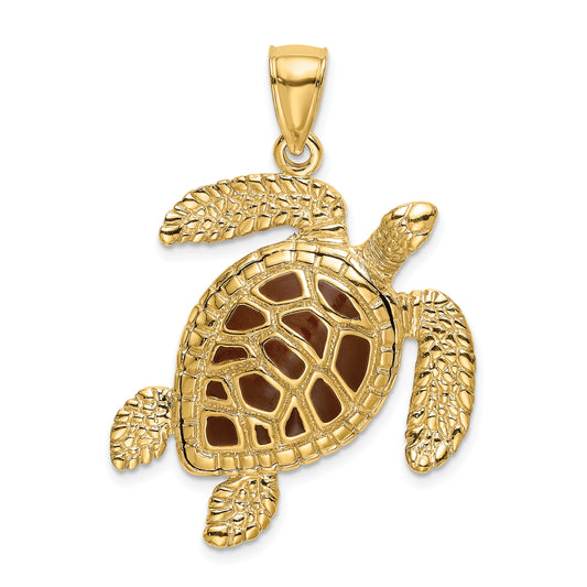 14K 3-D Brown Enamel Textured Sea Turtle Charm