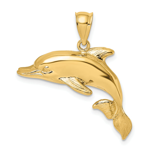 14K 2-D Polished Engraved Dolphin Charm