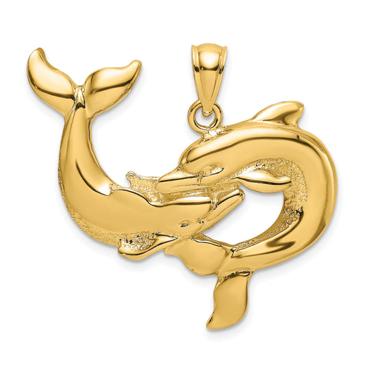 14K Polished Two Dolphins Together Charm