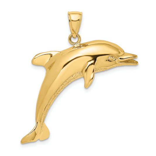 14K Polished and Textured Jumping Dolphin Charm