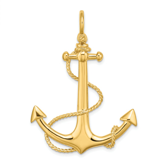 14K 3-D Large Anchor with Rope Charm