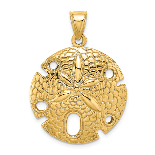 14K Polished and Textured Large Sand Dallar Charm